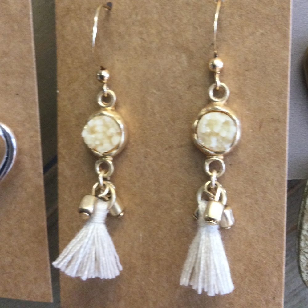 Cute Gold and Cream Tassel Earrings